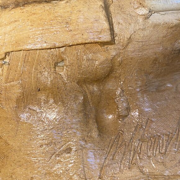 Handmade Pottery Plate With 3-D Pigs Running Through Wheat Field Glazed Signed - Picture 14 of 16